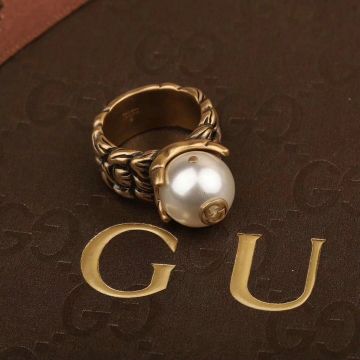 Gucci Wide Brass Band With Pearl & GG Logo Mane Design Retro Style Womens Price USA