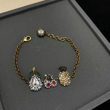 Gucci Fake Fine Jewelry Delicate Bracelet Cherry Pineapple Charms Crystal Fruit Imitation Sale US 506163I12608488