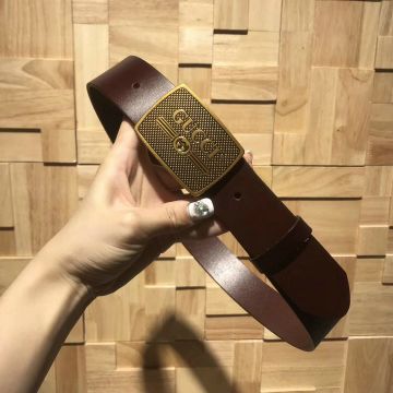 2022 Gucci Durable Replica Calfskin Leather Belt Brass Logo Buckle 3.8 CM Best Present For Men 