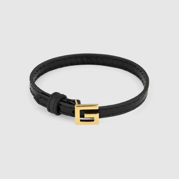 Spring & Summer Hot Selling Gucci Square G Buckle Black Leather Bracelet For Ladies Silver/Yellow Gold 623238 J1745 8029/623237 J1784 8162