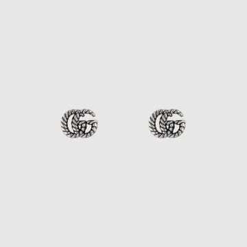 Low Price Gucci Double G Torchon Design Logo Motif Aged Sterling Silver Unisex Stud Earrings 2020 Fashion Jewellery  ‎627755 J8400 0701