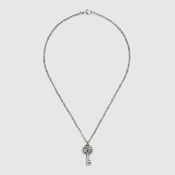 Hot Selling Gucci Arabesque Engraved Aged Sterling Silver Double G Key Necklace For Ladies 627757 J8400 0701