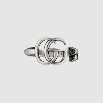 Fake Gucci Marmont Aged Finish Double G Key Detail Engraving Arabesque Side Edges Vintage Sterling Silver Couple Ring 627760 J8400 0701