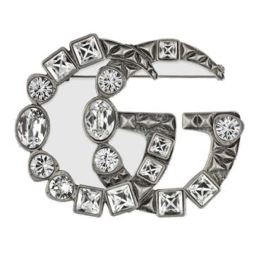 Gucci Best Price Double G Aged Sterling Silver White Crystal Female Marmont Brooch Popular Jewellery For Sale Replica