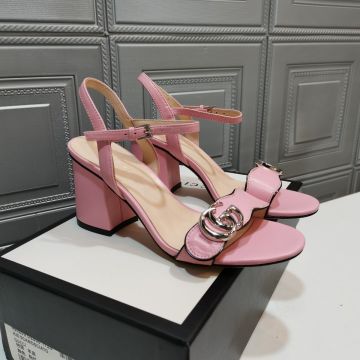 Sweet Style Shiny Silver GG Buckle 75mm Sculpted Block Mid Heel Ankle Strap - Women's Faux Gucci One Line Summer Sandals