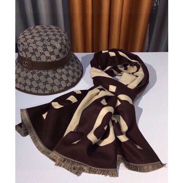 Top Sale Interlocking G Pattern Tassel Trimming Wool Kerchief -  Gucci Female Tan & Apricot Long Reversible Scarf