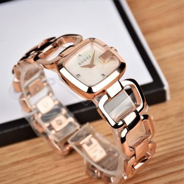 Cheapest G-Gucci White MOP Dial Diamonds Markers Oversized Chain Bracelet - Imitation Women's Gucci Rose Gold Square Watch