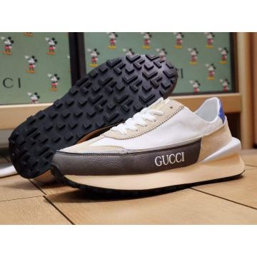Gucci High End Blue Leather Heel Beige-White-Grey Leather Men Lace-up Patchwork Sneakers Fashion Faux Trainers Malaysia