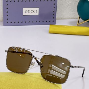 Latest Style Shiny Metal Square Frame Cylindricity Temple Red- Green Web Detail -  Gucci Double Nose Bridges Unisex Sunglasses