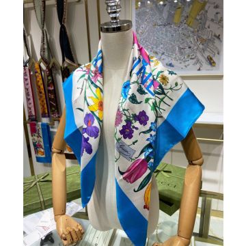 Faux Gucci Vintage Music Floral Pattern Letter Printing Square Cappa Female Top Level Silk Scarf Online