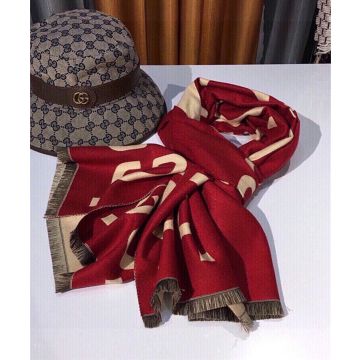 Hot Selling Apricot GG Logo Jacquard 35*180cm Tassel Design Scarf - Women's  Gucci Red Rectangle Wool Chawl