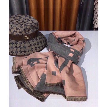 Low Price Double G Logo Motif Grey & Pink Duplex Printing Rectangle Scarf -  Gucci High End Wool Cappa