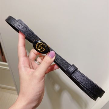 2022 Latest Gucci Brass GG Logo Pattern & Resin Oval Buckle 1.8CM High End Leather Thin Belt For Ladies Online