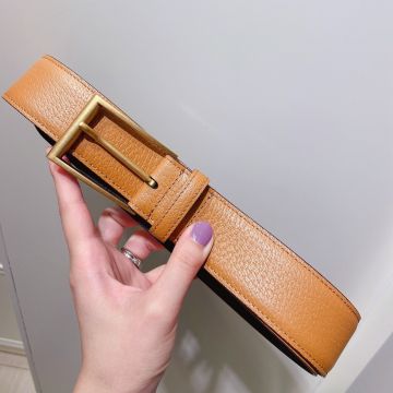 Hot Selling Gucci 3.8CM Earthy Yellow Grained Leather Strap Female Square Brass Pin Buckle Belt Price List 