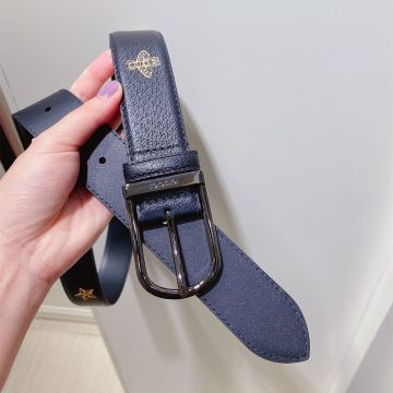 High Quality Gucci Golden Bee Printing 3.5CM Black Leather Strap Unisex Square Piston Buckle  Business Belt 