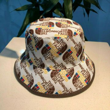 2022 Hot Selling Gucci The North Face x Logo Printing Tan Leather Trim Brown/ Black Nylon Faux Bucket Hat For Male/Female 