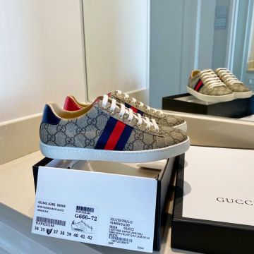 2021 Gucci Ace Beige/Ebony GG Supreme Canvas Flat Sneakers Unisex Asymmetric Heel Lace Up Trainders ‎499410 96G50 9768