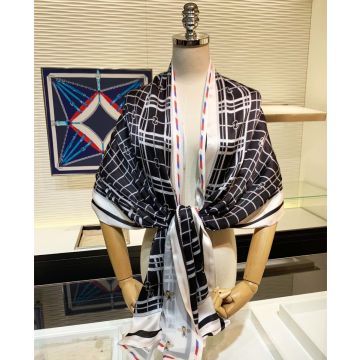 2022 New Bee Pattern Interlocking G Stripe Printing Shawl - Imitation Gucci Women's Reversible Long Silk Scarf