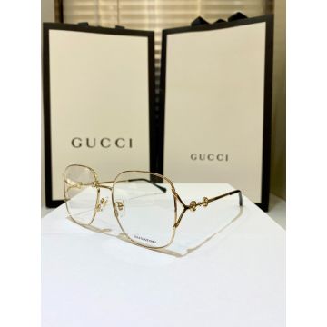 Top Sale Golden Metal Frame Transparent Lens GG Horsebit Detail Black Splicing Legs -  Gucci Unisex Eyewear