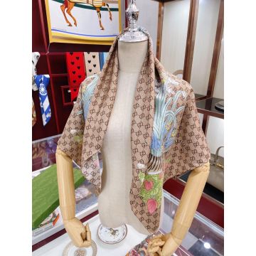 Classic Beige Ebony GG Supreme Modal & Silk Tiger Pattern - Fake Gucci China New Year Women's Square Silk Scarf
