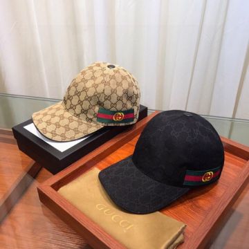 2022 Popular Gucci Original GG Canvas Yellow Double G Embroidery Pattern Unisex Red & Green Web Cap Beige/Black