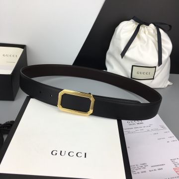 Hot Selling Gucci Trademark Logo Rectangular Buckle 3.5cm Black/Brown Reversible Calfskin Leather Belt For Men Silver/Yellow Gold