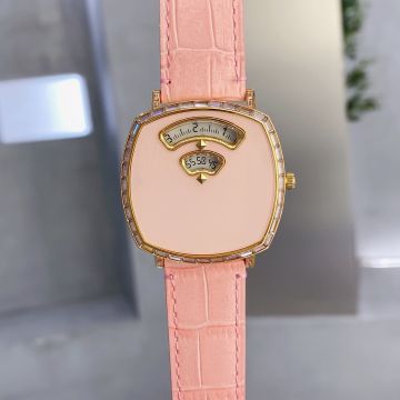 Spring Grip Luxury Crystals Bezel Flashdance Corallite Dial Crocodile Leather Strap - Luxurious Gucci  Pink Datejust Watch For Grils