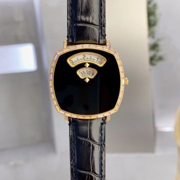Hot Selling Grip Black Coral Stone Square Gold Case Crocodile Leather Strap Time Window -  Gucci Crystals Watch For Ladies