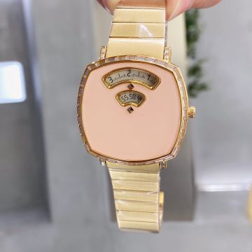 2022 Cheapest Pink Coral Stone Face Yellow Gold Plated Bracelet Crystals Bezel Fashion Grip - Replica Gucci Datejust Watch