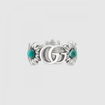 Classic Double G Gucci Sterling Silver Mother Of Pearl Flower Rings With Center Blue Resin Decoration Hot Selling 527394 J8474 8517