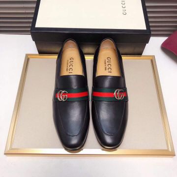 Men's Classic Gucci Silver GG Stud Red-Green Web Motif  Black Calfskin Leather Loafers Bussiness Style Shoes In Canada