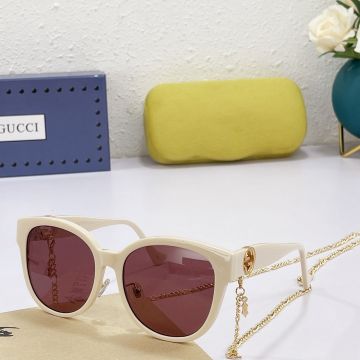 2022 Fashion Cate Eye Plastic Frame Golden Interlocking G Decoration - Gucci Round Lens Women's Linkchian Style Sunglasses