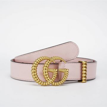 20022 Fashion Gucci Double G Marmont Torchon Buckle Pink Smooth Leather Waist Belt Fo Ladies 3.5CM