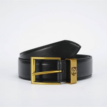 Men's High Quality Gucci Black Smooth Leather 3.7CM Strap Brass Square / Loop Fashion Tiger Head Motif  Leisure Belt UK