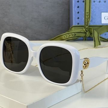 Best Quality Acetate Square-Frame Shiny Gold-Tone Interlocking G Detail Link Detachable Link -  Gucci Female Sunglasses 