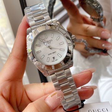 Hot Selling Diamonds Bezel Stainless Steel Bracelet Mother Of Pearl Face Dive - Fake Gucci 40mm Watch For Men & Women