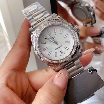 2022 New Dive White MOP Dial Jeweled Bezel Sticks Scales Stainless Steel Bracelet - Replica Gucci 40MM Unisex Timing Tool Sale Online