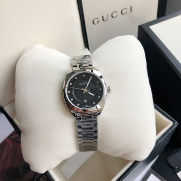 2022 New GG2570 Oversized G Motif Black Dial Polished Stainless Steel Bracelet 446093 I1600 1402 - Women's Gucci Faux Diamonds Chronograph