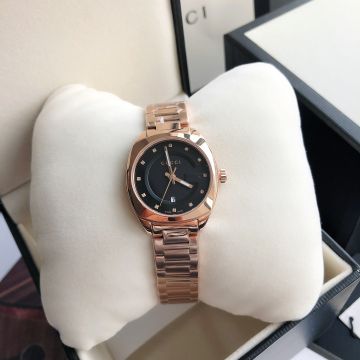Cheapest Black sun-brushed Dial Diamonds Markers Square Bezel 29mm GG2570 - Replica Gucci Female Rose Gold Quartz Watch 