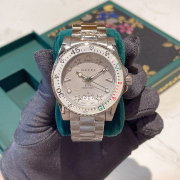 2022 Latest Gucci Dive Stainless Steel Bracelet White Dial & Bezel Multi Icon Indexes Quartz Chronograph For Men & Women