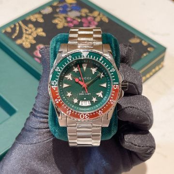  Gucci Dive Red-Green Bezel Green Mesh Face Luminous Multi Icon Index Unisex Stainless Steel Bracelet 40MM Quartz Watch Online 663941 I1600 8512