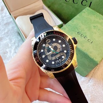 Hot Selling Kingsnake Printing Luminous Dots Markers Black Dial Rubber Strap 40MM Dive - Gucci Fake Unisex Hour Meter Online