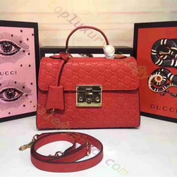Low Price Gucci Padlock Red Signature Leather Single Top Handle Female Shoulder Bag In London 