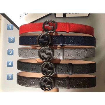 Luxury Designer Gucci Signature Leather Black Matt Interlocking G Buckle Belt Replication Sale Price