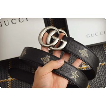 Gucci Counterfeit Calfskin Leather Bees And Stars Pattern Double G Hardware Buckle Belts 3.8CM Width Sale