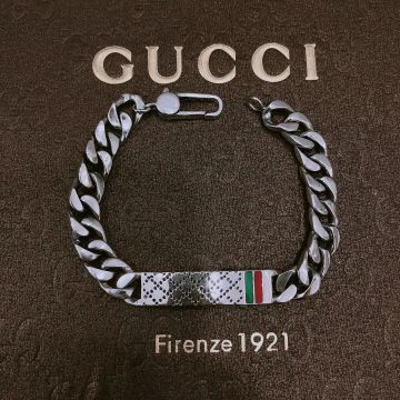 Stylish 925 Silver Gucci Bracelet With Tri-colour Classic Enamel Modeling Different Size For Couples For Sale