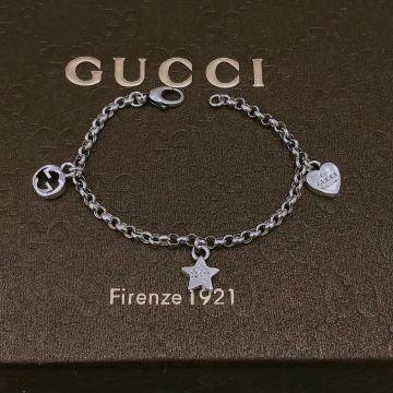 Gucci Silver Bracelet With Double G&Heart&Star Decoration Best Designer Online Sale For Women  