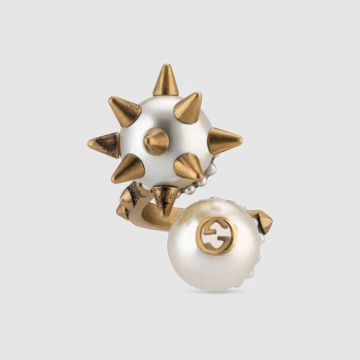 ‎Personality Gucci Brass Double Pearls Openings Ring With Brass Spiked Studs And Small Pearls Decoration Best Price 448798 J1D86 8082