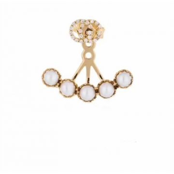 Gucci Stylish Single Diamonds GG Running Earring With Pearls Yellow Gold Ear-studs Online Sale 