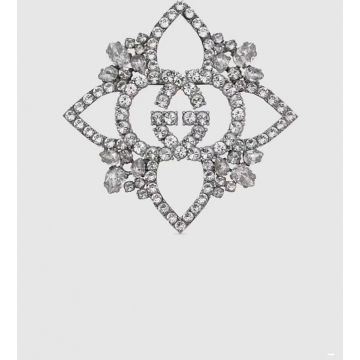 Luxurious Replicated Gucci Sparkling White Crystal Interlocking G Flower Brooch Price USA ‎529052 J1D50 8162
